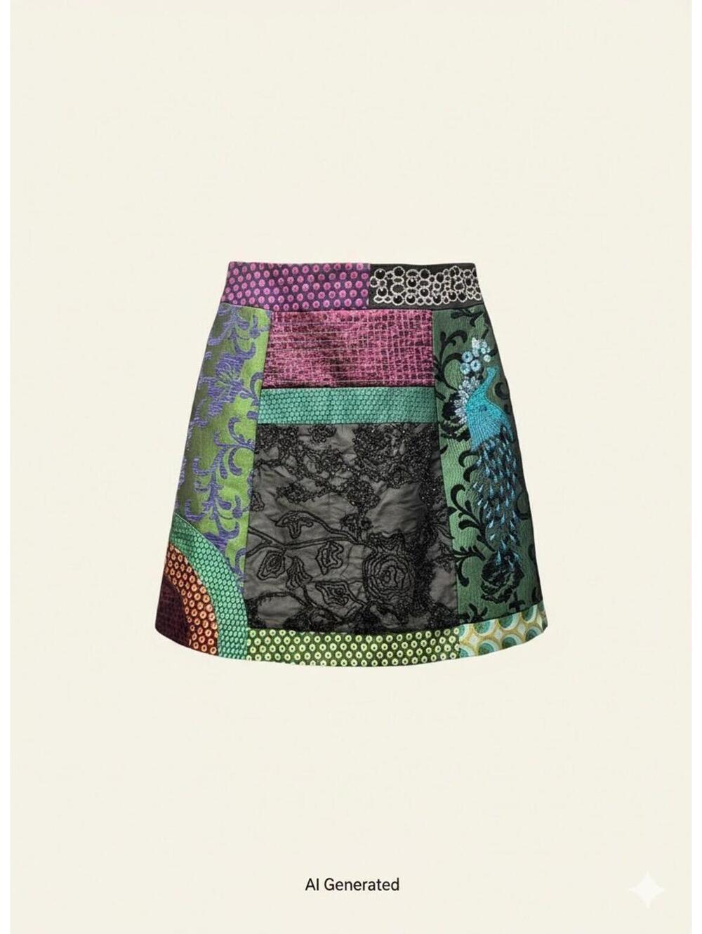 228-Desigual Patchwork A-Line Mini Skirt size 38 / waist 16 / Length 22